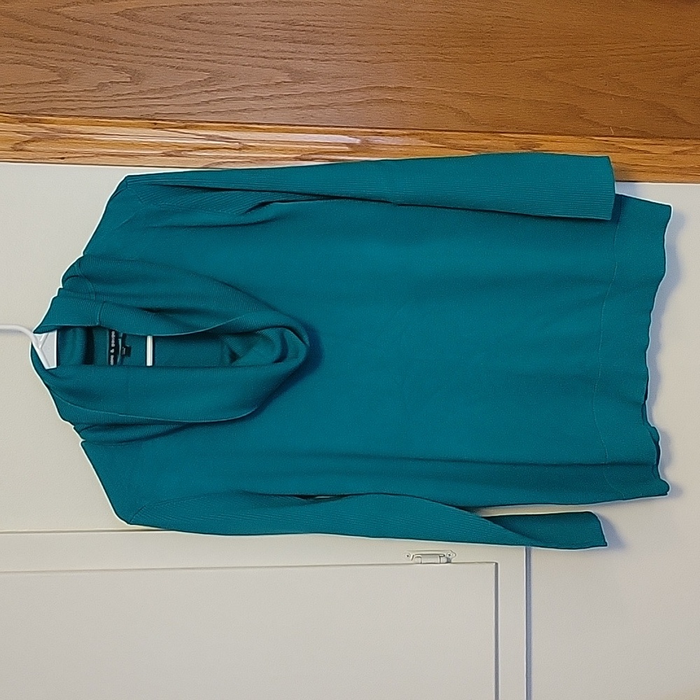 Tunic length cowl neck sweater